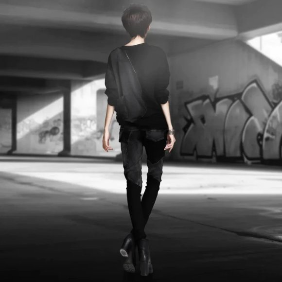 Goth Punk Emo Pants LYUZHE SD Patch Pencil SD Stretchy Denim LARGE Urban Street - Picture 6 of 13